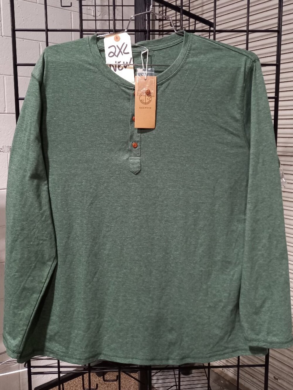 Mens Henley Long Sleeve Casual Shirt Heather Green | 2XL